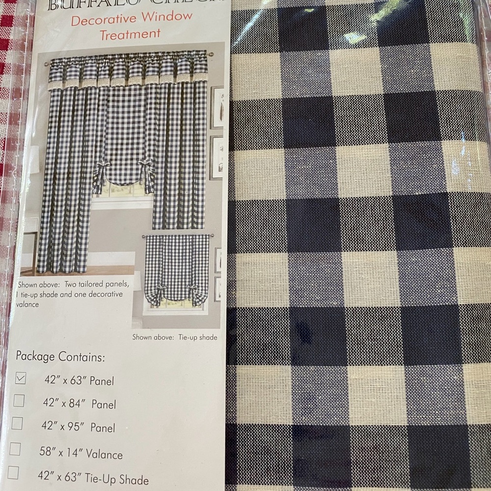 4 Navy Blue Buffalo Check Window Panels